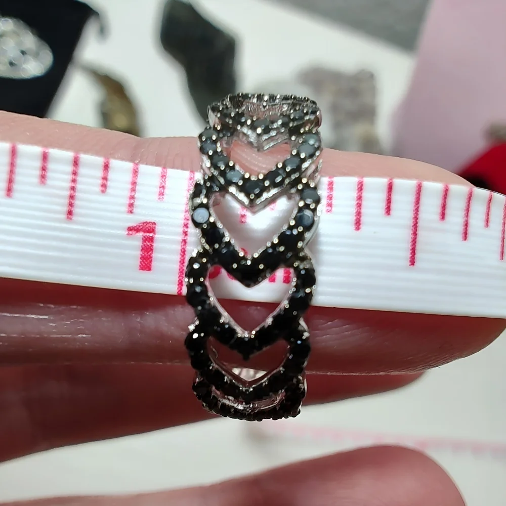 Macy's Black Spinel Multi-Heart Ring (5/8 ct. t.w.) in Sterling Silver Size 7 - Picture 6 of 10